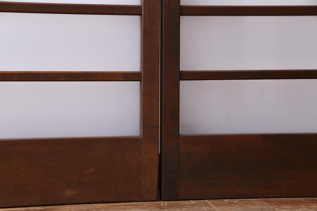 昭和レトロ　異なるガラスを組み合わせたシンプルな引き戸(ガラス戸、建具)4枚組