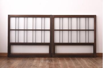 昭和初期　ラフジュオリジナルガラス　レトロモダンなガラス戸2枚セット(サッシ、窓、引戸)