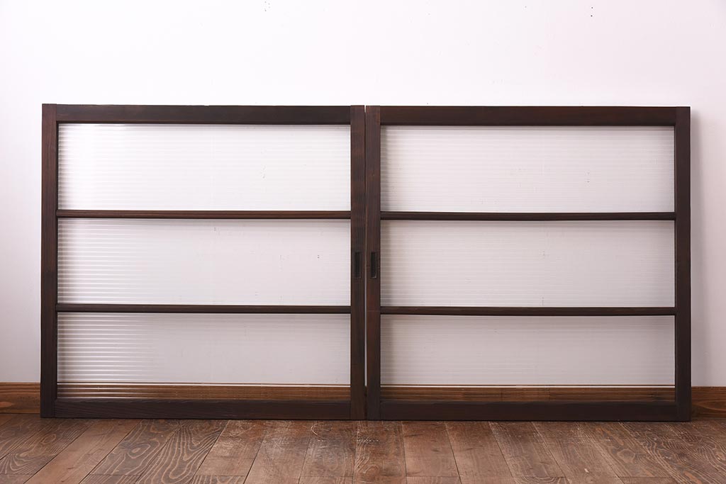 モールガラス戸 アンティーク ガラス 2枚 昭和レトロ 木枠付き secondhand012_f0077-l