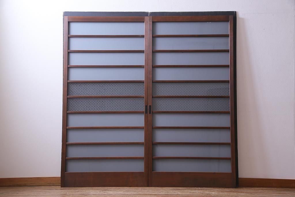 昭和レトロ　オリジナル花ガラス　明るい空間を作り出すガラス戸(引き戸、建具)2枚組