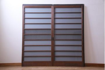 昭和レトロ　オリジナル花ガラス　明るい空間を作り出すガラス戸(引き戸、建具)2枚組