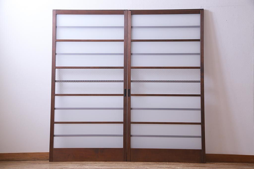 昭和レトロ　オリジナル花ガラス　明るい空間を作り出すガラス戸(引き戸、建具)2枚組