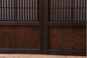 昭和初期　裏障子付き　和モダンの空間づくりに活躍する格子戸2枚セット(ガラス帯戸、障子戸、引戸)