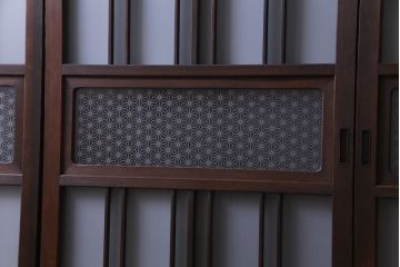 上手物　麻の葉模様ガラス　腰板ケヤキ材　ヒノキ　和の風情あふれるガラス戸4枚セット(建具、引き戸、ガラス帯戸)