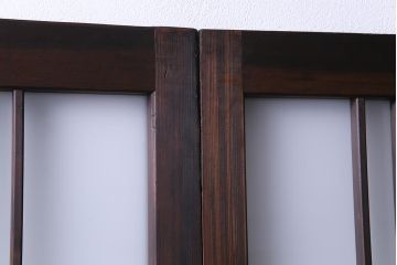上手物　麻の葉模様ガラス　腰板ケヤキ材　ヒノキ　和の風情あふれるガラス戸4枚セット(建具、引き戸、ガラス帯戸)