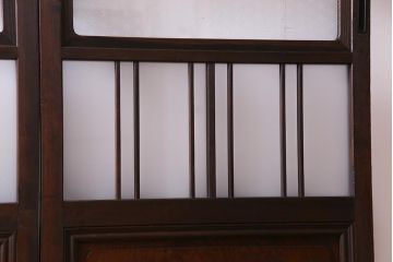 上手物　麻の葉模様ガラス　腰板ケヤキ材　ヒノキ　和の風情あふれるガラス戸4枚セット(建具、引き戸、ガラス帯戸)