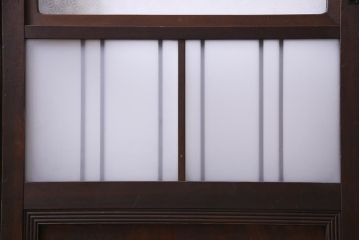 上手物　麻の葉模様ガラス　腰板ケヤキ材　ヒノキ　和の風情あふれるガラス戸4枚セット(建具、引き戸、ガラス帯戸)