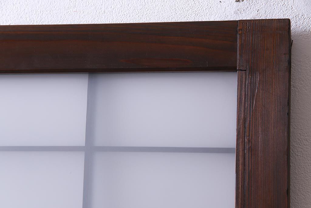 和製アンティーク　昭和初期　すりガラス越しに映る桟が風情感じるガラス戸2枚セット(引き戸、建具)