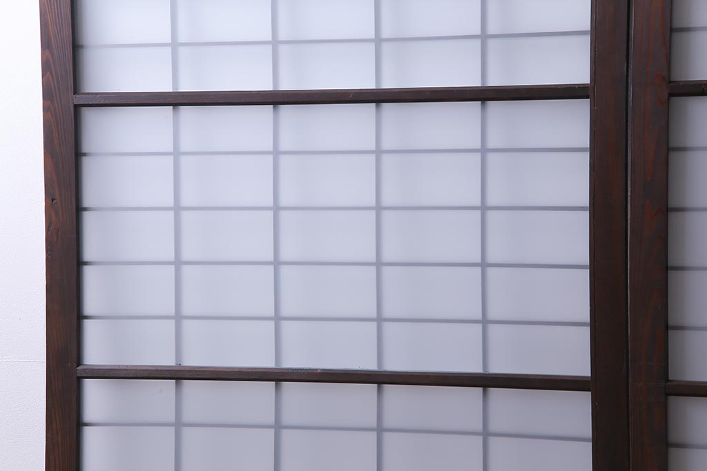 和製アンティーク　昭和初期　すりガラス越しに映る桟が風情感じるガラス戸2枚セット(引き戸、建具)