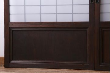 和製アンティーク　昭和初期　すりガラス越しに映る桟が風情感じるガラス戸2枚セット(引き戸、建具)