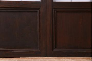 和製アンティーク　昭和初期　すりガラス越しに映る桟が風情感じるガラス戸2枚セット(引き戸、建具)