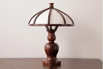 中古　たくみ工芸　ケヤキ・栗材　丸型スタンドライト(デスクスタンド、置き型照明)
