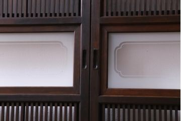 和製アンティーク　腰板ケヤキ材　障子枠付き　和モダンな空間づくりにおすすめな格子戸2枚セット(建具、引き戸)