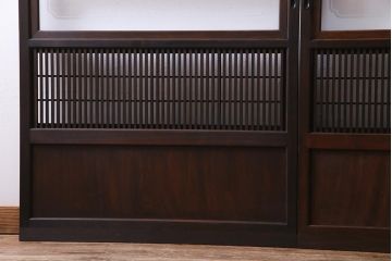 和製アンティーク　腰板ケヤキ材　障子枠付き　和モダンな空間づくりにおすすめな格子戸2枚セット(建具、引き戸)
