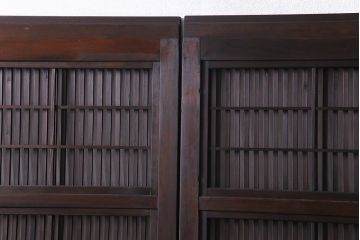 和製アンティーク　腰板ケヤキ材　障子枠付き　和モダンな空間づくりにおすすめな格子戸2枚セット(建具、引き戸)
