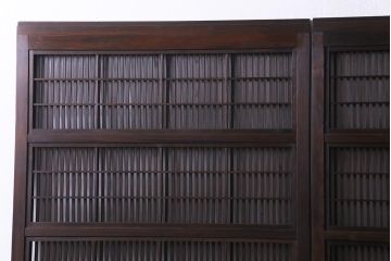 和製アンティーク　腰板ケヤキ材　障子枠付き　和モダンな空間づくりにおすすめな格子戸2枚セット(建具、引き戸)
