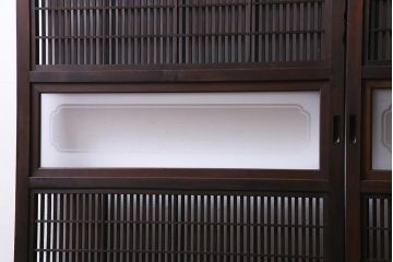 和製アンティーク　腰板ケヤキ材　障子枠付き　和モダンな空間づくりにおすすめな格子戸2枚セット(建具、引き戸)
