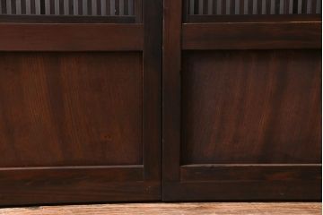 和製アンティーク　腰板ケヤキ材　障子枠付き　和モダンな空間づくりにおすすめな格子戸2枚セット(建具、引き戸)
