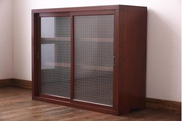 レトロ家具　和製アンティーク　当店オリジナル紋様ガラス　レトロな雰囲気がお洒落なガラス戸棚(収納棚、食器棚)