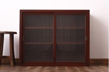 レトロ家具　和製アンティーク　当店オリジナル紋様ガラス　レトロな雰囲気がお洒落なガラス戸棚(収納棚、食器棚)
