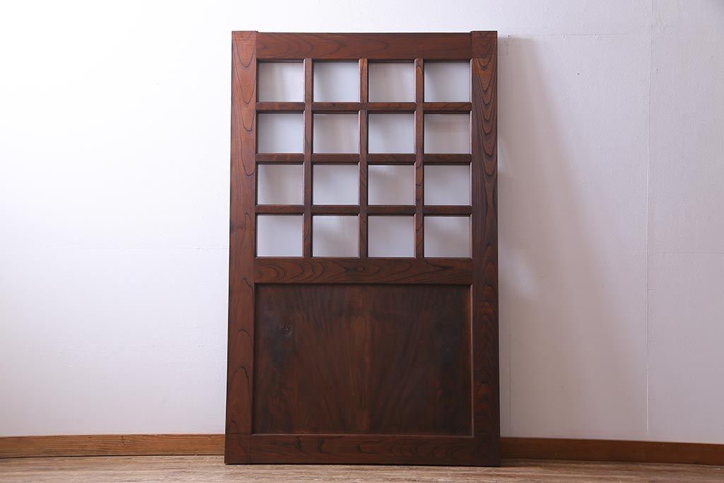 和製アンティーク　明治大正期　総ケヤキ材で作られた和モダンな印象のガラス入り蔵戸(建具、引き戸、玄関戸)