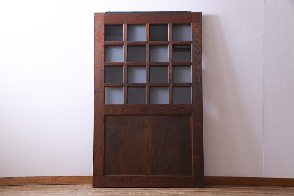 和製アンティーク　明治大正期　総ケヤキ材で作られた和モダンな印象のガラス入り蔵戸(建具、引き戸、玄関戸)