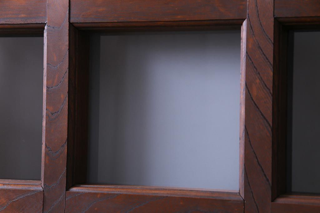 和製アンティーク　明治大正期　総ケヤキ材で作られた和モダンな印象のガラス入り蔵戸(建具、引き戸、玄関戸)