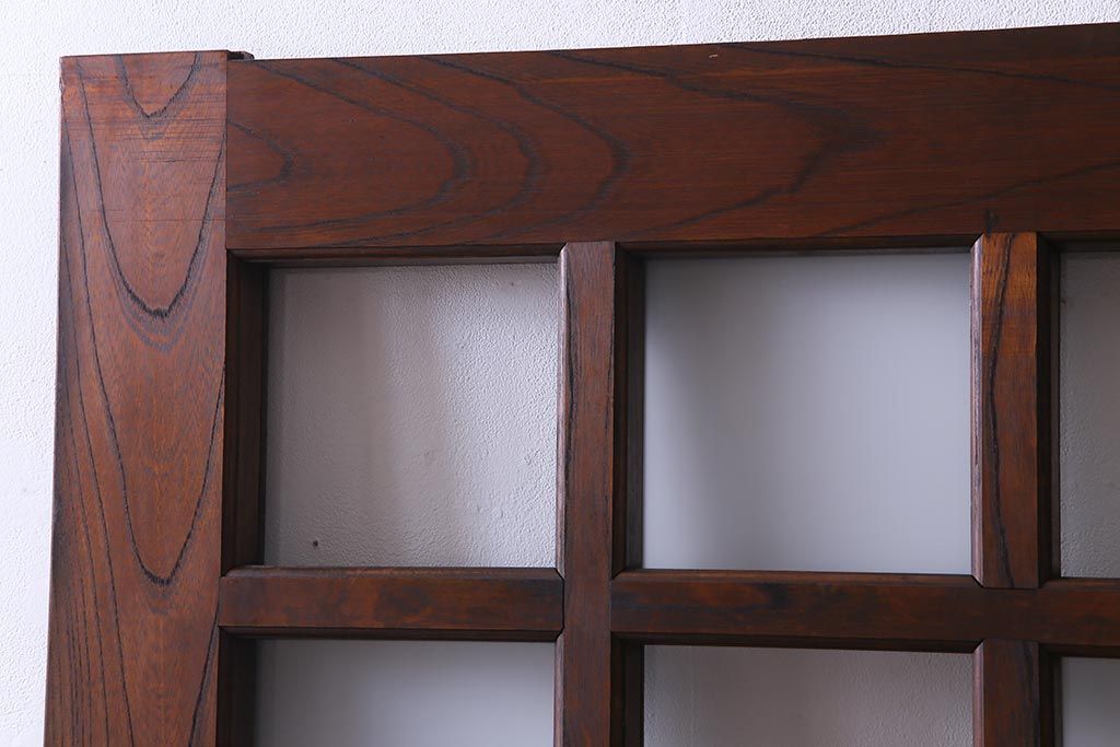 和製アンティーク　明治大正期　総ケヤキ材で作られた和モダンな印象のガラス入り蔵戸(建具、引き戸、玄関戸)