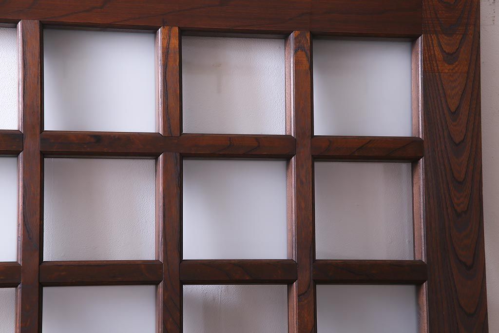 和製アンティーク　明治大正期　総ケヤキ材で作られた和モダンな印象のガラス入り蔵戸(建具、引き戸、玄関戸)