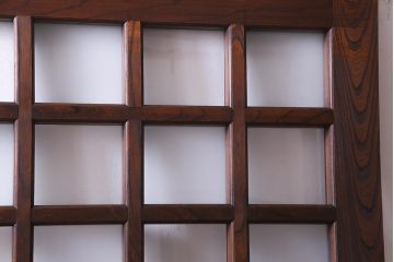 和製アンティーク　明治大正期　総ケヤキ材で作られた和モダンな印象のガラス入り蔵戸(建具、引き戸、玄関戸)