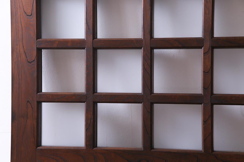 和製アンティーク　明治大正期　総ケヤキ材で作られた和モダンな印象のガラス入り蔵戸(建具、引き戸、玄関戸)