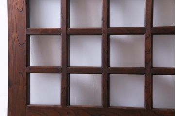 和製アンティーク　明治大正期　総ケヤキ材で作られた和モダンな印象のガラス入り蔵戸(建具、引き戸、玄関戸)