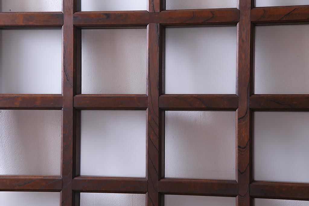 和製アンティーク　明治大正期　総ケヤキ材で作られた和モダンな印象のガラス入り蔵戸(建具、引き戸、玄関戸)