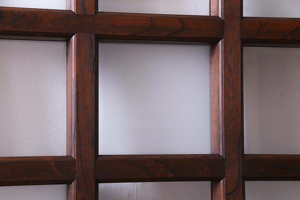 和製アンティーク　明治大正期　総ケヤキ材で作られた和モダンな印象のガラス入り蔵戸(建具、引き戸、玄関戸)