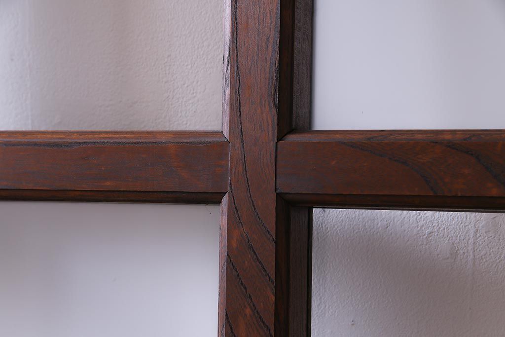 和製アンティーク　明治大正期　総ケヤキ材で作られた和モダンな印象のガラス入り蔵戸(建具、引き戸、玄関戸)