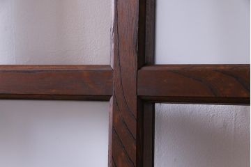 和製アンティーク　明治大正期　総ケヤキ材で作られた和モダンな印象のガラス入り蔵戸(建具、引き戸、玄関戸)