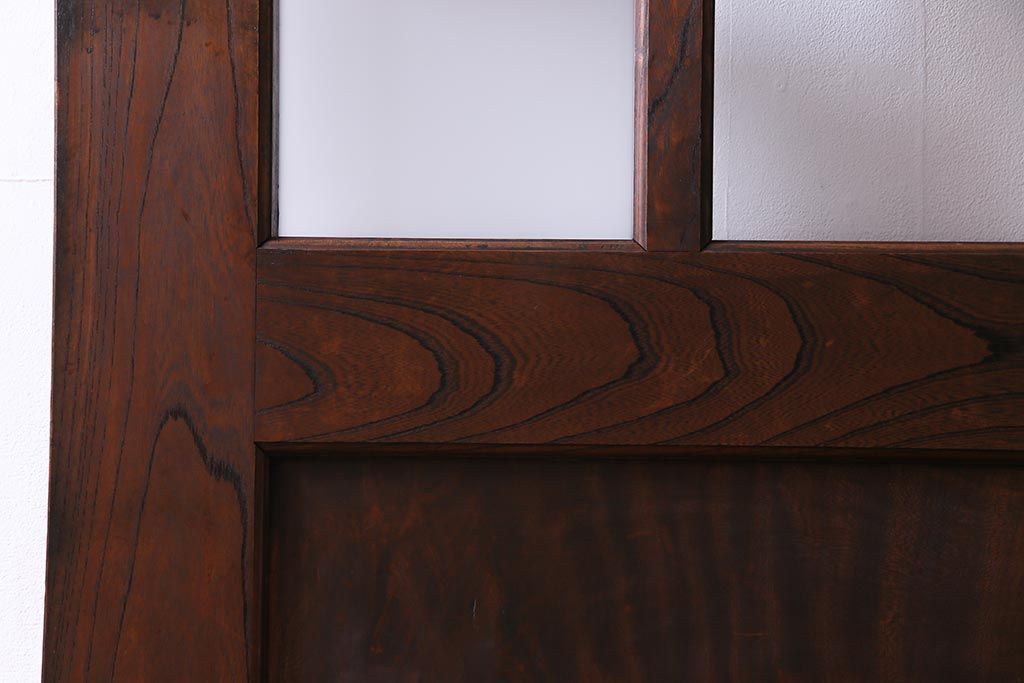 和製アンティーク　明治大正期　総ケヤキ材で作られた和モダンな印象のガラス入り蔵戸(建具、引き戸、玄関戸)