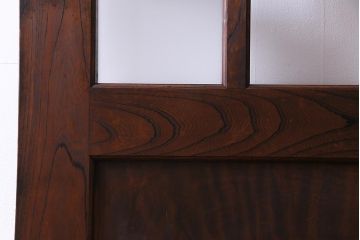 和製アンティーク　明治大正期　総ケヤキ材で作られた和モダンな印象のガラス入り蔵戸(建具、引き戸、玄関戸)