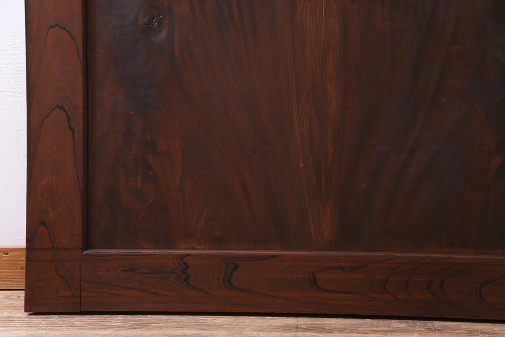 和製アンティーク　明治大正期　総ケヤキ材で作られた和モダンな印象のガラス入り蔵戸(建具、引き戸、玄関戸)