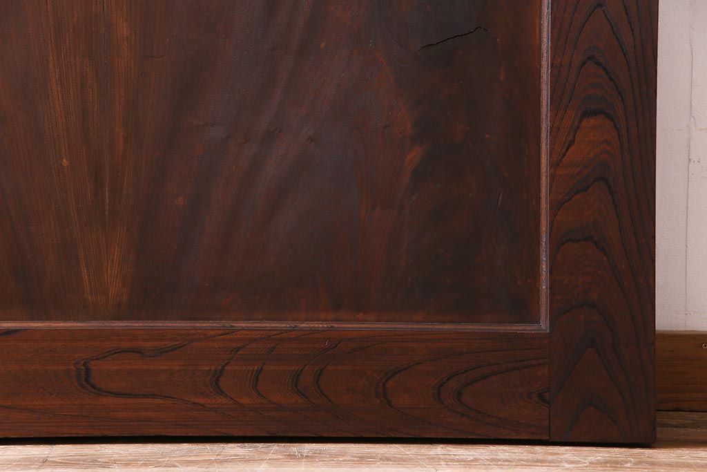 和製アンティーク　明治大正期　総ケヤキ材で作られた和モダンな印象のガラス入り蔵戸(建具、引き戸、玄関戸)