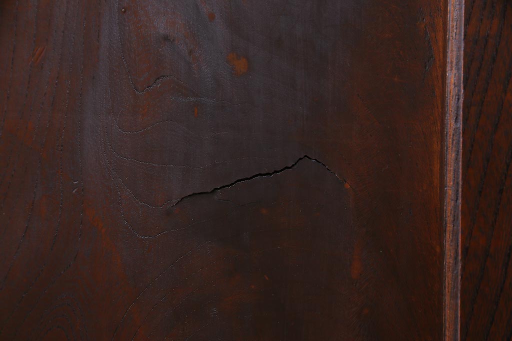 和製アンティーク　明治大正期　総ケヤキ材で作られた和モダンな印象のガラス入り蔵戸(建具、引き戸、玄関戸)