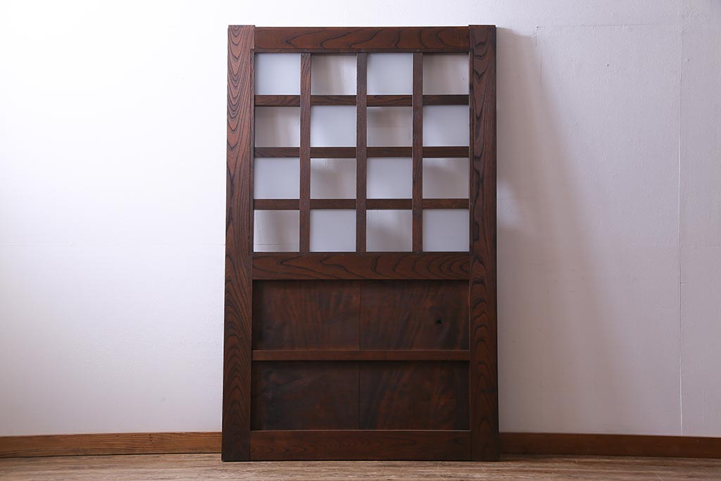 和製アンティーク　明治大正期　総ケヤキ材で作られた和モダンな印象のガラス入り蔵戸(建具、引き戸、玄関戸)