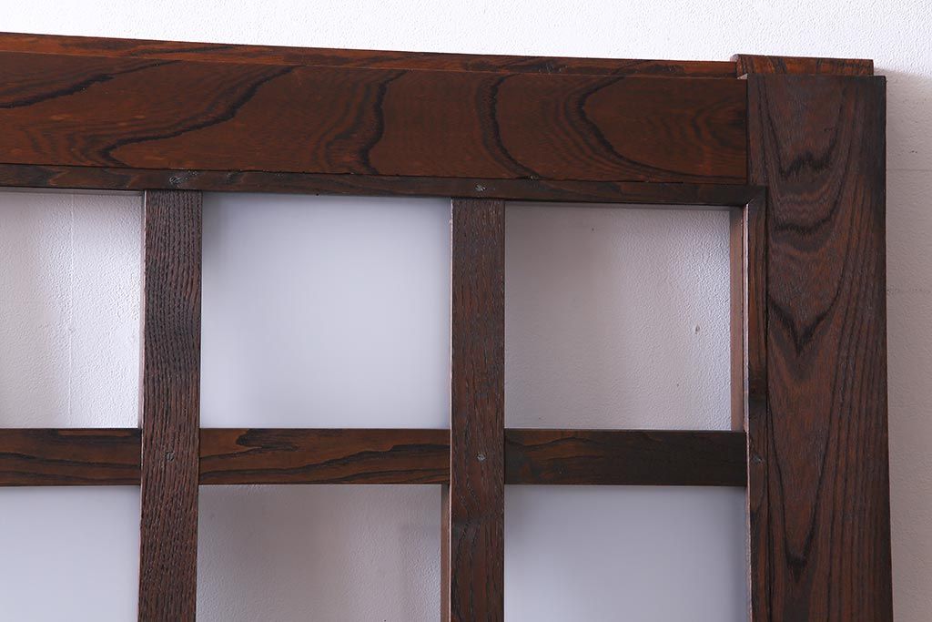 和製アンティーク　明治大正期　総ケヤキ材で作られた和モダンな印象のガラス入り蔵戸(建具、引き戸、玄関戸)