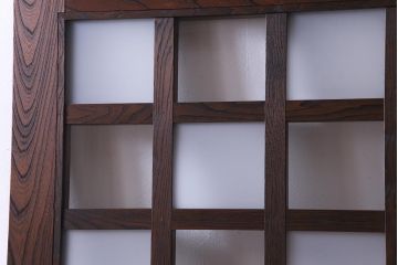 和製アンティーク　明治大正期　総ケヤキ材で作られた和モダンな印象のガラス入り蔵戸(建具、引き戸、玄関戸)