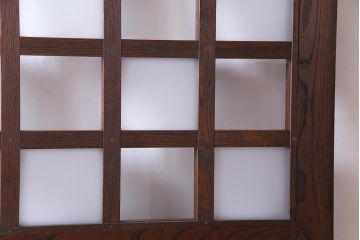 和製アンティーク　明治大正期　総ケヤキ材で作られた和モダンな印象のガラス入り蔵戸(建具、引き戸、玄関戸)
