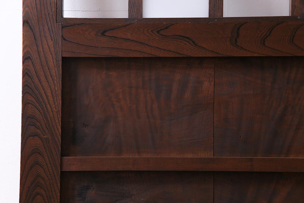 和製アンティーク　明治大正期　総ケヤキ材で作られた和モダンな印象のガラス入り蔵戸(建具、引き戸、玄関戸)