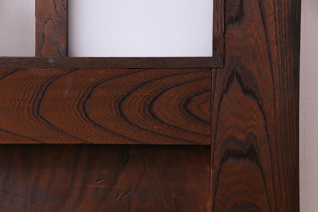 和製アンティーク　明治大正期　総ケヤキ材で作られた和モダンな印象のガラス入り蔵戸(建具、引き戸、玄関戸)