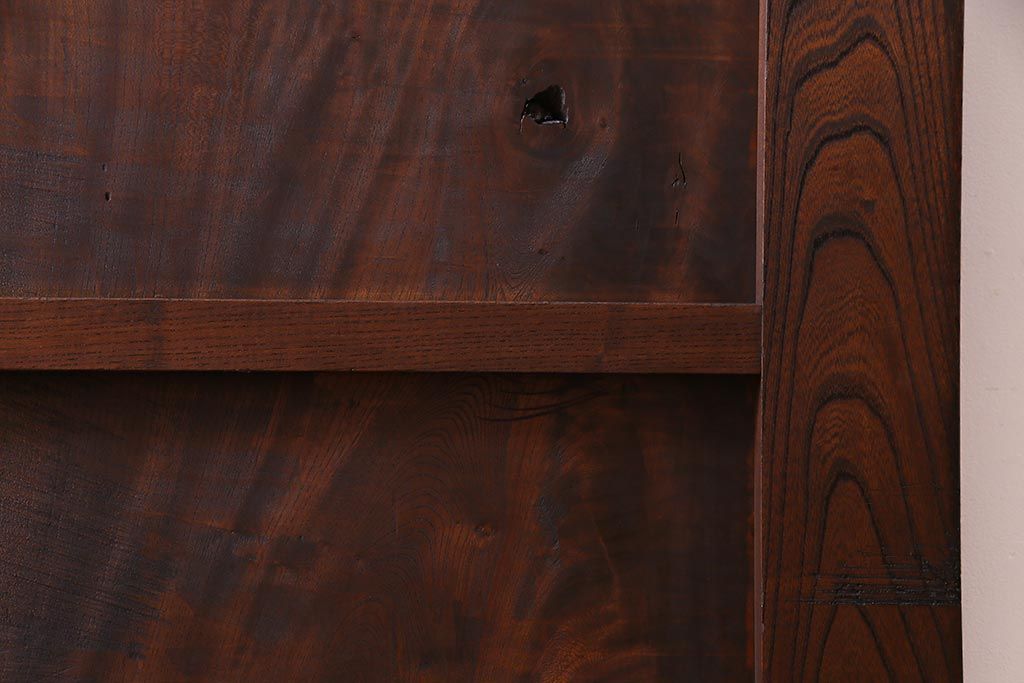 和製アンティーク　明治大正期　総ケヤキ材で作られた和モダンな印象のガラス入り蔵戸(建具、引き戸、玄関戸)