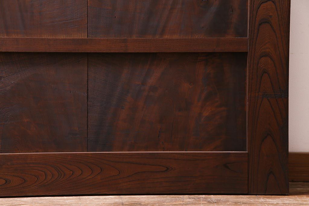 和製アンティーク　明治大正期　総ケヤキ材で作られた和モダンな印象のガラス入り蔵戸(建具、引き戸、玄関戸)