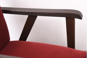 アンティーク家具　和製アンティーク　ナラ材　落ち着いた赤い座面が存在感を放つ一人掛けソファ(アームチェア)